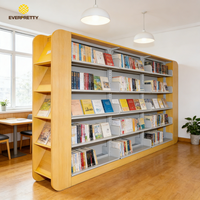 Étagère à livres en acier moderne à double face, bibliothèque scolaire en bois, étagère à livres de bibliothèque, étagère à livres à 4 niveaux avec porte-revues