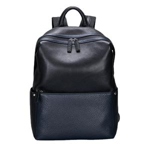 Sleek Two-Tone Genuine Leather Mens Backpack Black Navy <b>Pebble</b> Hide Dual Zipper Access <b>Large</b> Capacity Cotton for Urban - Product Image 1