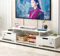 Meuble TV et Table Basse Nordique Moderne Rétractable en MDF pour Salon, 4 Tiroirs, 5 Étagères, Écologique, Durable et Gain de Place