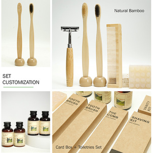 Fournitures hôtelières Ensemble de produits de toilette en bambou écologiques personnalisés Boîte en papier kraft jetable pour les clients de l'hôtel Trousse dentaire Bonnet de douche - Product Image 6