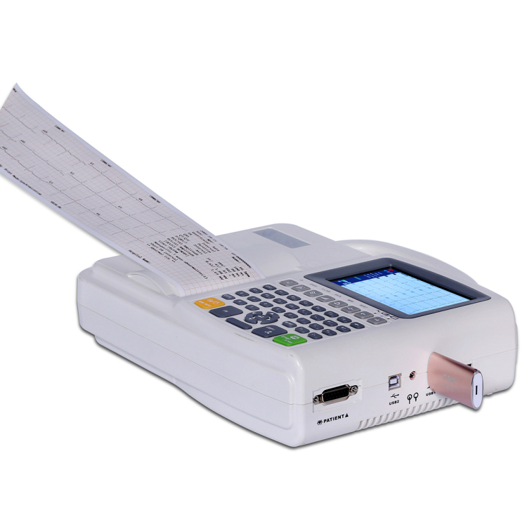 Equipo médico portátil aprobado por CE con interfaz USB, máquina de ECG de 12 derivaciones y 6 canales con interpretación