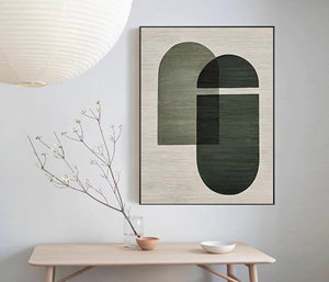 Decorative <b>Framed</b> Arts Minimalist Textured Handmade Wall Art Green Beige Geometric Still Life <b>Framed</b> Oil Painting - Product Image 2
