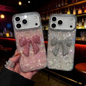 Funda de Lujo para Teléfono Celular con Diseño de Lazo de Diamantes 3D para iPhone 17 16 15 14 13 12 Pro Max, Carcasa con Patrón de Corazón Brillante, Protección <span class=keywords><strong>IMD</strong></span> a Prueba de Golpes - Product Image 1