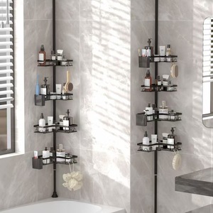 Étagère de douche d'angle <span class=keywords><strong>BX</strong></span> à barre télescopique - Étagère d'angle de douche à 4 niveaux de <span class=keywords><strong>43</strong></span> à 114 pouces avec barre réglable - Product Image 1