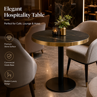 Ensemble de salle à manger moderne de luxe en pierre frittée, table ronde et chaises, finition dorée, mobilier commercial pour café