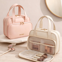 Trousse de Maquillage en Cuir Effet Peau Grande Capacité, Sac Cosmétique de Voyage Portable Multi-Poches, Organisateur de Toilette avec Porte-Pinceaux