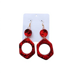 Fancy <b>Red</b> Hexagon Design Resin Hoop <b>Earrings</b> Gold Plated Premium Bohemia Stylish Women's Party Gifts with Woman Jewelry - Product Image 3