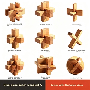 Ensemble de 9 casse-têtes Luban traditionnels chinois en bois, jouet éducatif IQ STEM, boîte cadeau pour enfants et adultes - Product Image 1