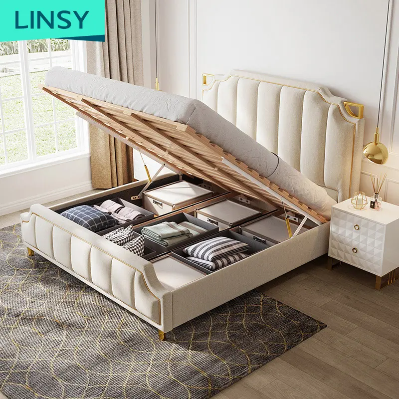 Linsy-juegos de dormitorio de Hotel moderno europeo, diseño Simple, cama de tela RAX3A, novedad