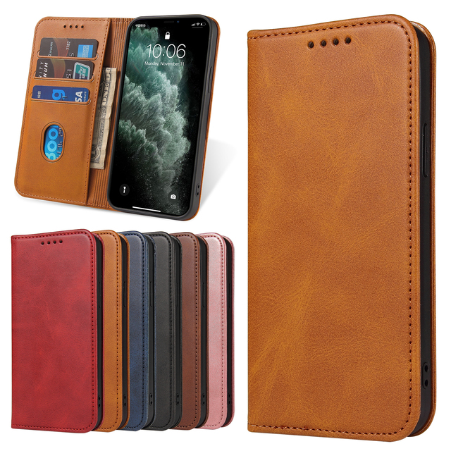 Wholesale Real PU Leather Card Slot Wallet Holder Back Cover TPU Magnetic Flip Phone Case for iPhone 14 12 13 11 Pro Max