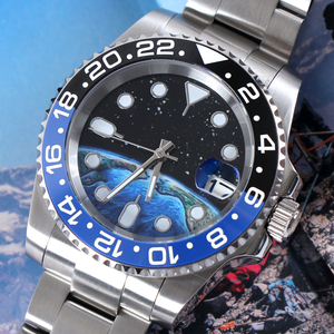 Montre automatique mécanique MINUTETIME Design NH35 <span class=keywords><strong>Sub</strong></span> avec cadran Space Earth, mouvement en cristal de saphir, étanche 10 bars, en acier. - Product Image 4