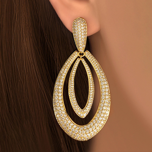 Boucles d'oreilles micro-pavées en CZ plaquées or 18 carats, grandes boucles d'oreilles en zircon en forme de goutte d'eau pour femmes, cadeau - Product Image 5