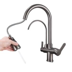 Grifo de cocina extraíble de metal de bronce para el hogar, de doble manija, montado en encimera, con válvula de cerámica para agua potable directa - Product Image 3