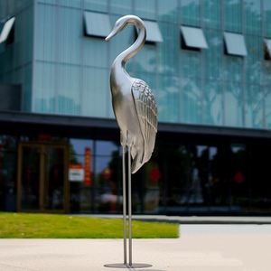 Pièces d'ameublement aquatiques modernes en acier inoxydable miroir, sculpture abstraite en silhouette d'engle et de grue, oiseau métallique multi-pièces - Product Image 2
