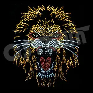 Iron On Rhinestone Hot Sale Stock Design Africa Lion Face Cool Iron On Rhinestone Transfer For Streetwear