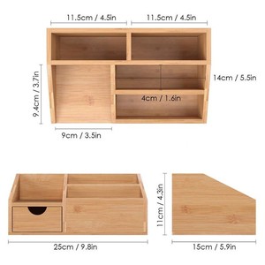 Bamboo Desk Organizer With Drawer Rectangle Multi Purpose Office Storage For Desktop <b>Home</b> Use - Product Image 5