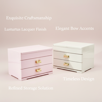 Boîte de rangement double en plastique PET pour cosmétiques et bijoux, avec tiroirs et poignée nœud, idéale pour bureau, maison, salon - Vente en gros