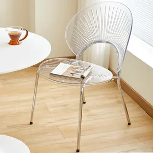 热卖透明水晶透明塑料椅Bjflamingo亚克力餐椅，带镀铬金属腿