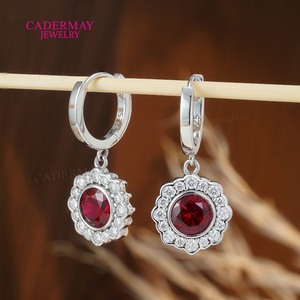 Cadermay Floral Drop Earrings 925 Sterling Silver Ruby Moissanite Everyday Wear - Product Image 2