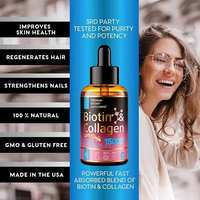 Complément alimentaire pour cheveux à base de biotine et de collagène naturels OEM, 15000 mcg, gouttes de biotine et de collagène, vitamine