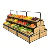 Étagères de supermarché en acier sur mesure pour fruits et légumes, présentoir en bois pour fruits pour supermarché