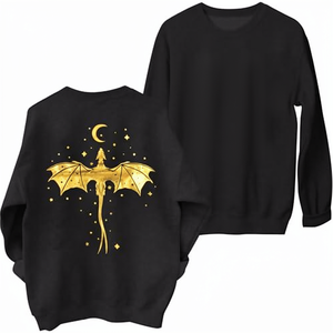 Sudadera negra para mujer con estampado de dragón dorado y luna en la espalda, cuello redondo, manga larga, tejido de algodón, para otoño. - Product Image 1