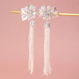 Lady Pipe Bead Tassel Vintage Earrings Handmade Alloy Flower Leaf Women Earrings