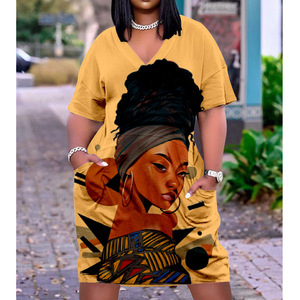 Của phụ nữ lớn Tưởng Tượng nghệ thuật 3D in v-cổ ăn mặc giản dị trung bình Chiều dài váy cộng với kích thước bán buôn - Product Image 5