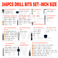 Kit de 246 forets multifonctions pour bois et métal, outils électriques, perceuse électrique, outils à main, pièces de réparation puissantes, 1 ensemble OEM robuste