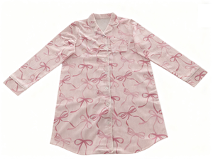 Robes de <span class=keywords><strong>nuit</strong></span> sexy et élégantes en lingerie 100% coton flanelle rayée rose avec nœud respirant, doux et lisse ODM pour femmes - Product Image 1