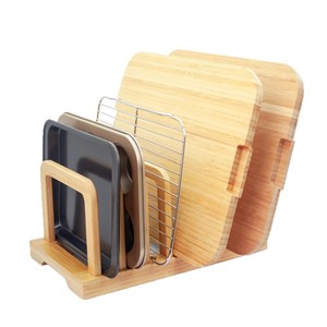 Organizador de escritorio de bambú con múltiples compartimentos y estante de alambre de acero inoxidable para ordenar el escritorio - Product Image 1
