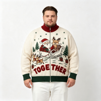 Pull en tricot à col rond avec fermeture éclair pour homme, motif original sur le thème de Noël, ODM OEM