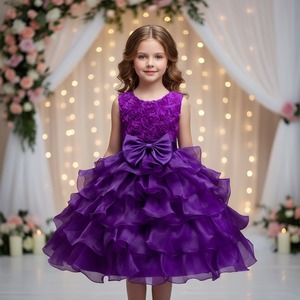 Vestido de Princesa <span class=keywords><strong>para</strong></span> Niña con Corsé de Rosas 3D, Gran Lazo y Volantes en Capas, Vestido de Dama de Honor <span class=keywords><strong>para</strong></span> Boda o <span class=keywords><strong>Primera</strong></span> Comunión - Product Image 3