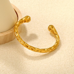 Elegant Jewelry Trend Waterproof Women 18K <b>Gold</b> <b>Plated</b> Stainless Steel Fashion Texture Geometric Open Cuff <b>Bangle</b> Bracelet - Product Image 6