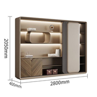 Meuble de rangement moderne de luxe en bois avec éclairage LED, étagère ouverte et vitrine pour bureau et salon