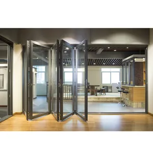 Mode Thermische Onderbreking Aluminium Glas Vouwdeur Prijs Met Dubbele Beglazing Beste Ontwerp Bi-Vouwen Glazen Deuren aluminium