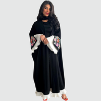 Night Bloom Abaya hitam jahitan bunga lengan manset lebar desain potongan putih Detail penutup gulungan lingkungan pasokan Multi tingkat