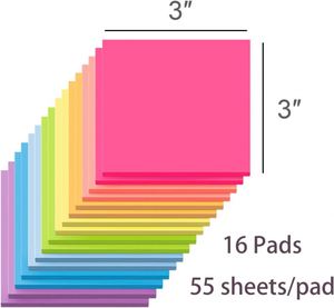 3x3 Sticky Notes Self-Stick <b>Pads</b> in Bright Colors Recyclable & Easy Stick for Home/Office Notebooks - Product Image 2