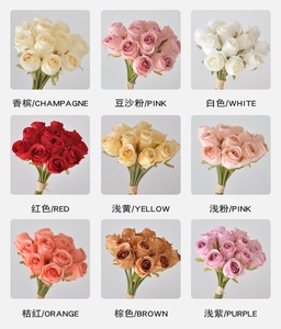 Décor à la maison 12 têtes bouquet de roses fleurs en soie artificielles faites à la main rose blanc couleur roses mini bouquet de roses - Product Image 3