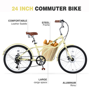 Xe đạp leo núi chở hàng 24 inch dành cho người lớn, khung thép, 6 tốc độ, phanh đĩa đôi, yên da nâu, xe đạp thành phố thoải mái - Product Image 2