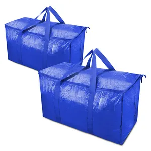 اضافية كبيرة سميكة المتضخم حقيبة منسوجة من البولي بروبيلين التسوق تخزين تتحرك حقيبة مع مقبض قوي وسحاب للسفر