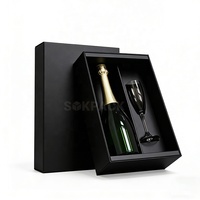 Boîte en carton rigide magnétique personnalisée avec couvercle amovible, pour une bouteille et deux flûtes à vin – Coffret cadeau