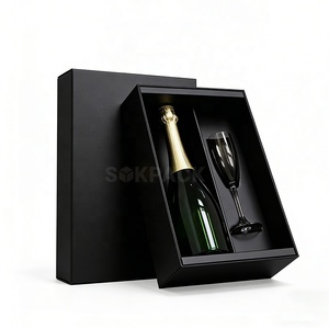 Boîte en carton rigide magnétique personnalisée avec couvercle amovible, pour une bouteille et deux flûtes à vin – Coffret cadeau - Product Image 3