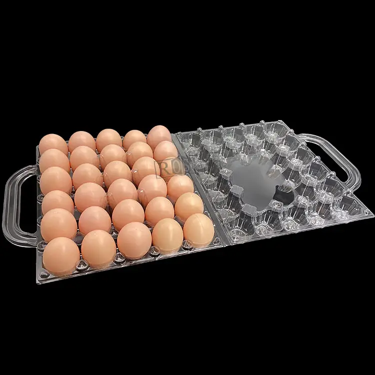 Bandeja descartável para embalagem de ovos, 30 furos, plástico transparente, para animais de estimação, com alça