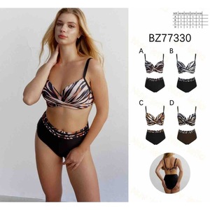 Maillot de bain une pièce grande taille HDJ, rayé, torsadé, taille haute, push-up, BZ77330 - Product Image 1