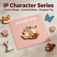 Badge en métal personnalisé avec impression UV, émail dur, motif renard endormi Kitsune, pour collection de jouets de designer, vente en gros