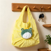 Pochette grenouille en peluche personnalisée, fourre-tout en nylon pliable pour animaux, sac à provisions réutilisable pliable de taille moyenne standard