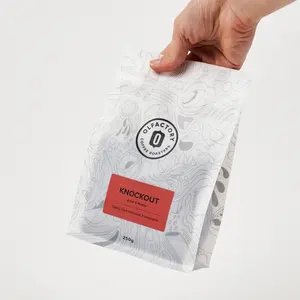 Özel baskılı 100g 250g çevre dostu düz alt saydam kaplamalı beyaz pamuk pirinç kağıt kahve çanta gözyaşı şerit fermuar ile