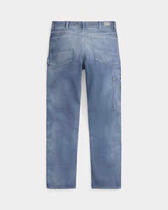 Acid Washed Double Knee Baggy Jeans <b>Men</b> Private Design Patch <b>Leather</b> Stitching Baggy Fit Distressing <b>Men's</b> Cargo Denim Jeans - Product Image 2