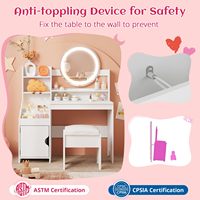 Bureau de toilette blanc pour enfants avec miroir LED et tabouret, certifié ASTM et CPSIA, armoire de rangement pour chambre à coucher